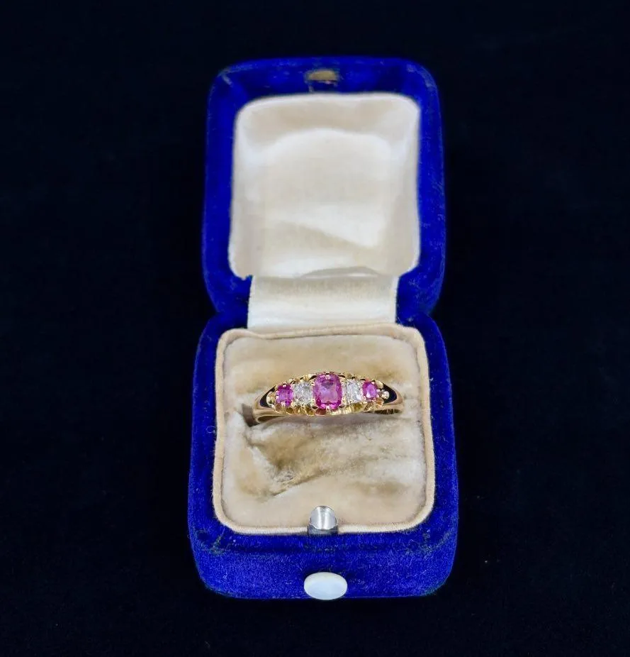 Antique Victorian Half Hoop Ring with Pink Sapphires and Diamonds