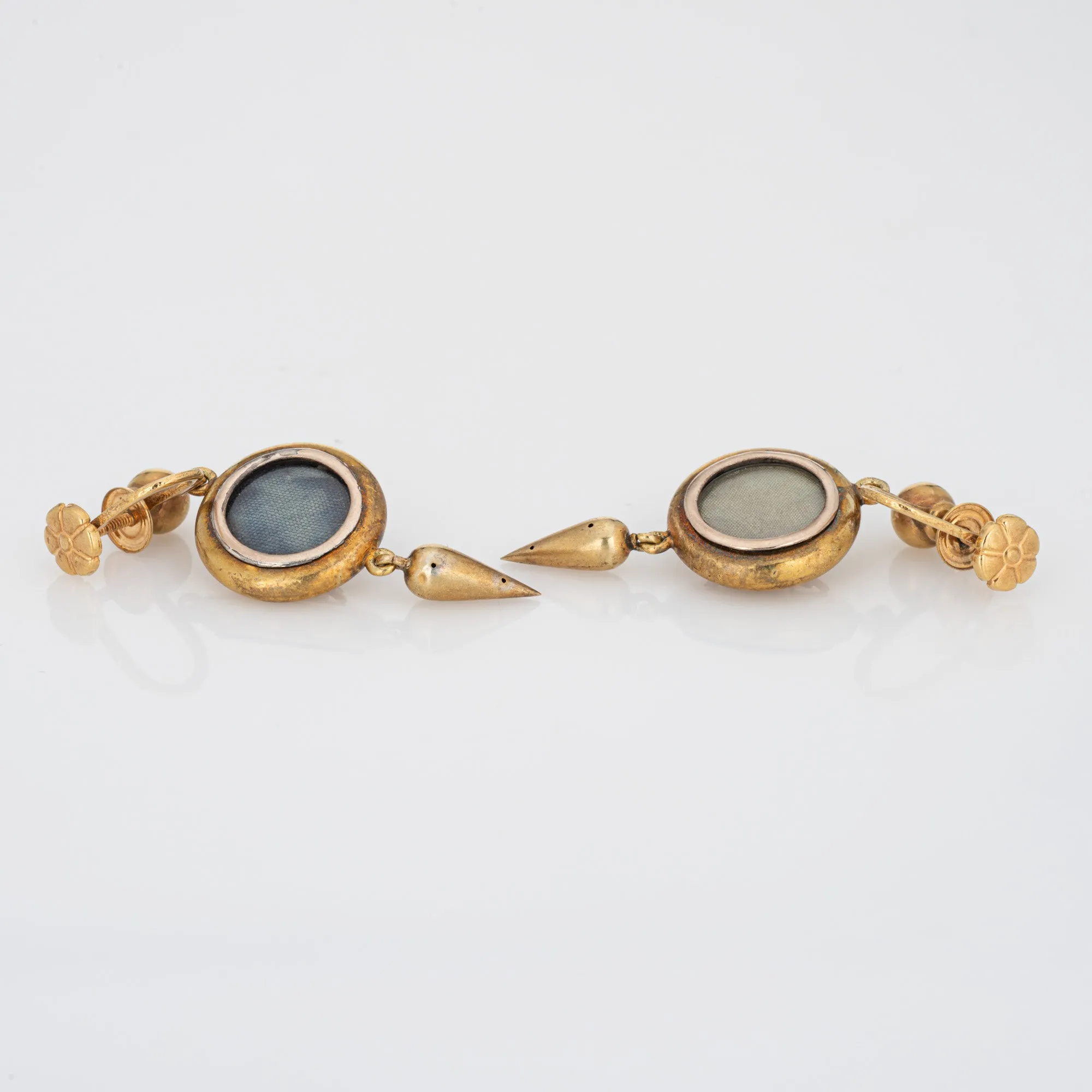 Antique Victorian Ruby Locket Earrings Star Enamel 14k Yellow Gold 1.5" Drops