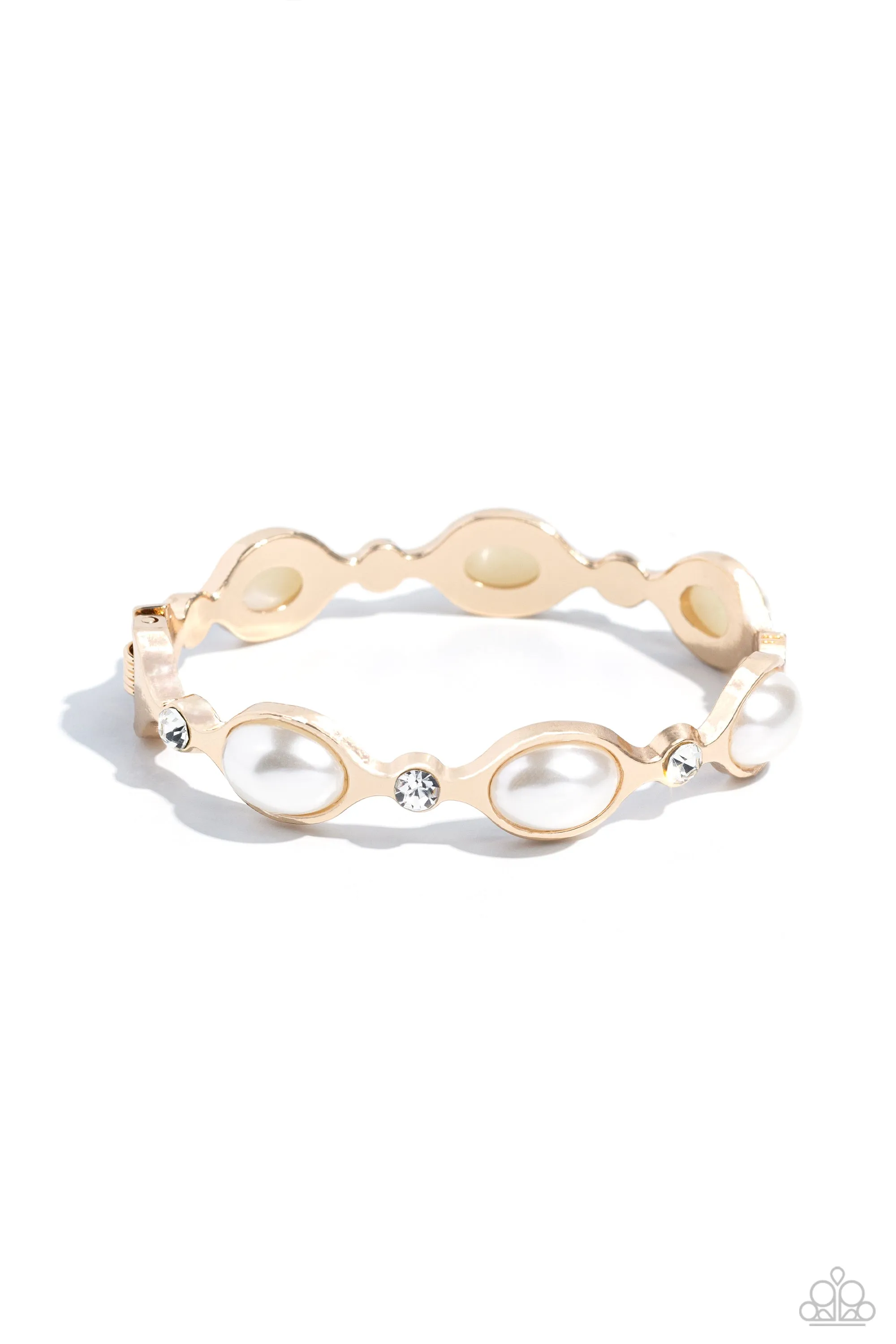 Are You Gonna Be My PEARL? - Gold - White Oval Pearl and Gem Paparazzi Hinge Bracelet