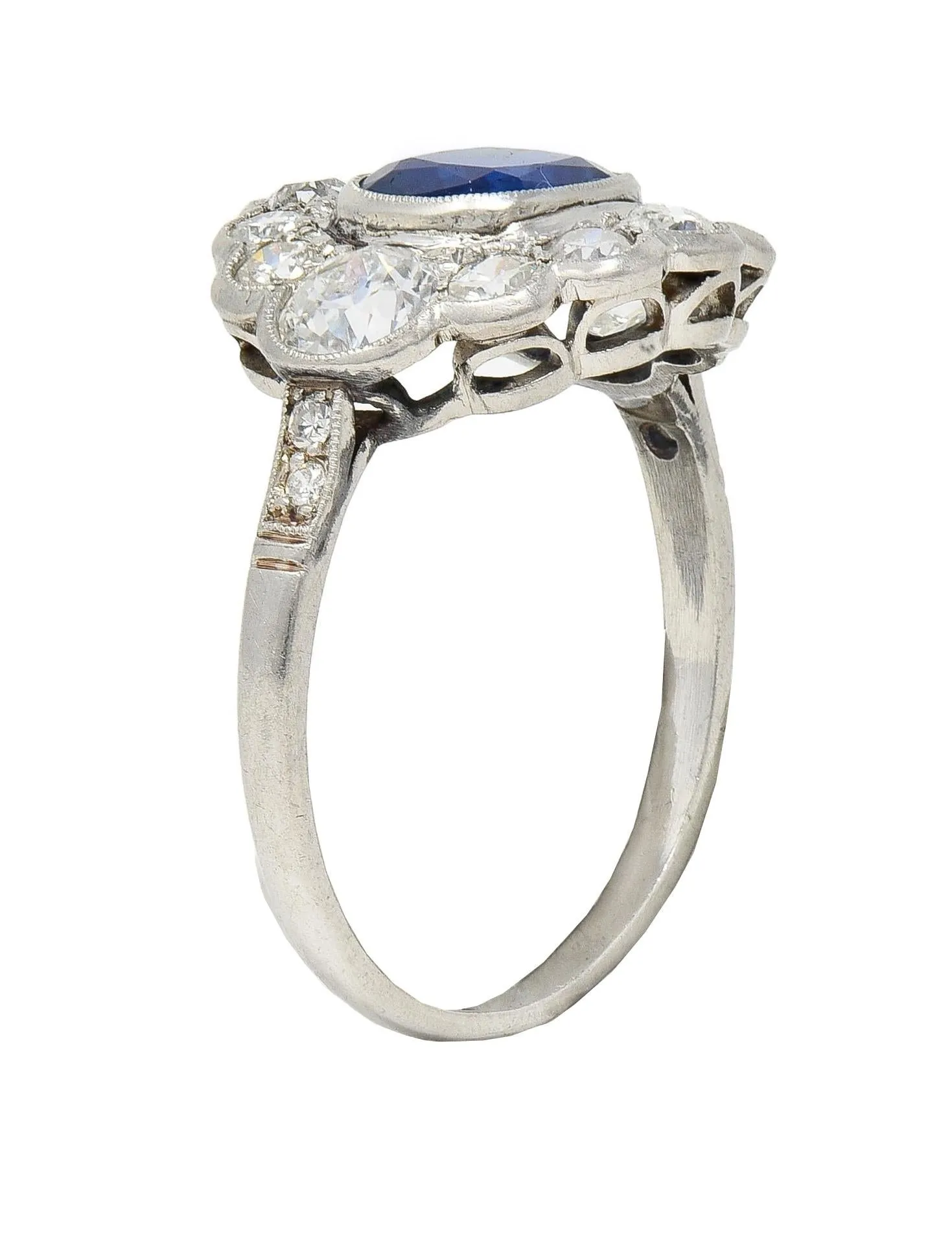 Art Deco 2.69 CTW No Heat Sapphire Diamond Platinum Vintage Halo Ring GIA