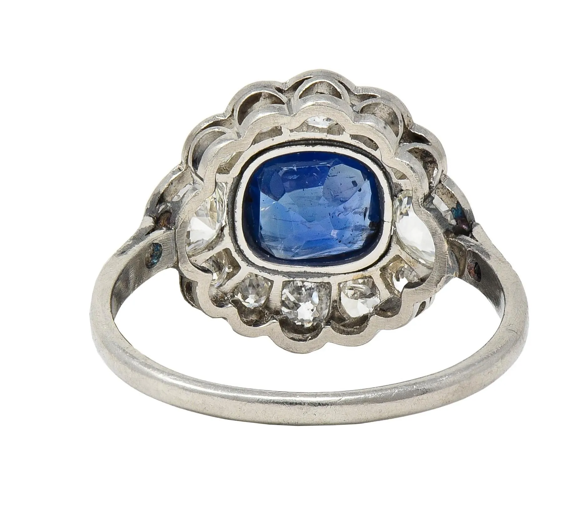 Art Deco 2.69 CTW No Heat Sapphire Diamond Platinum Vintage Halo Ring GIA