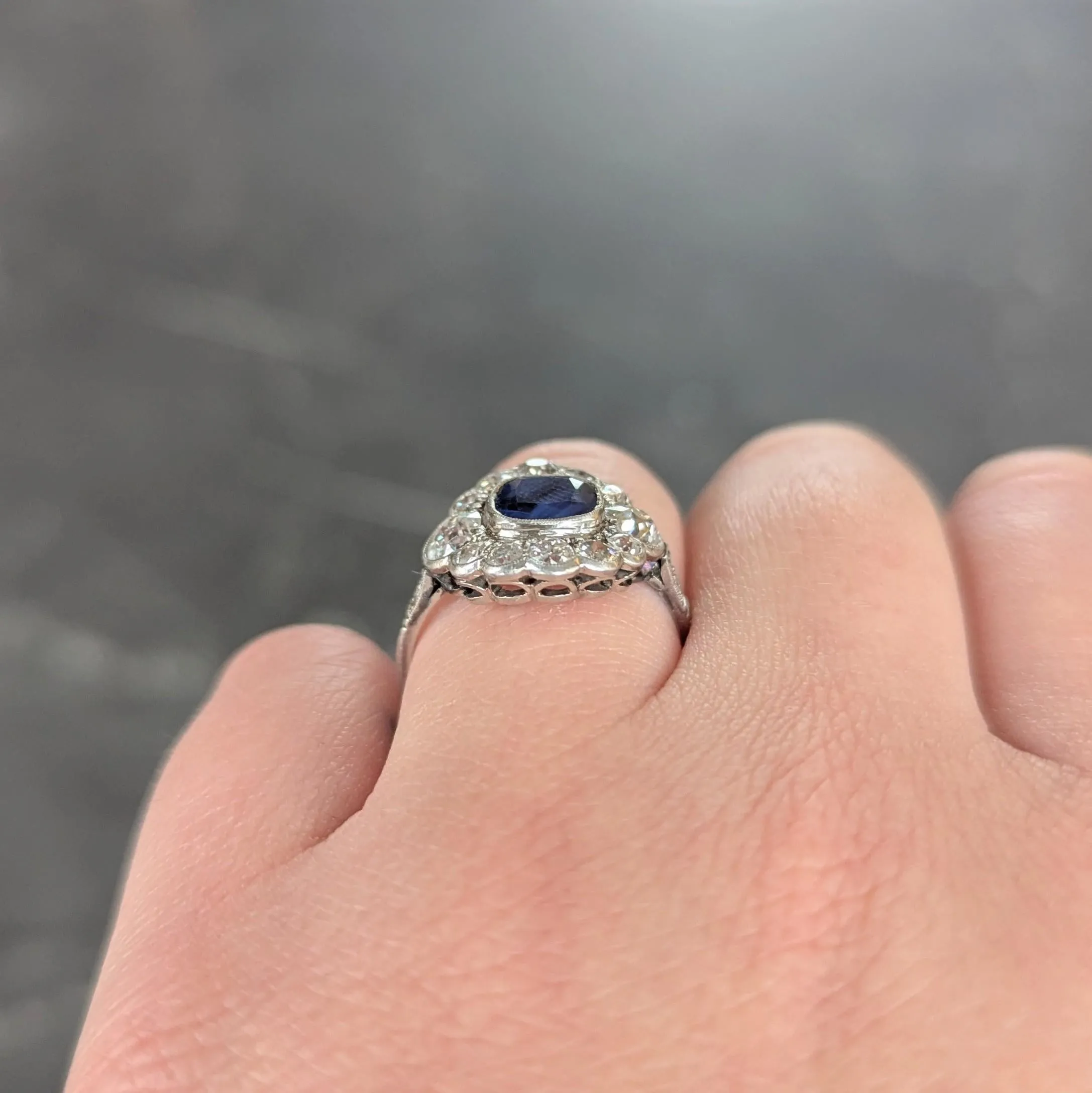 Art Deco 2.69 CTW No Heat Sapphire Diamond Platinum Vintage Halo Ring GIA