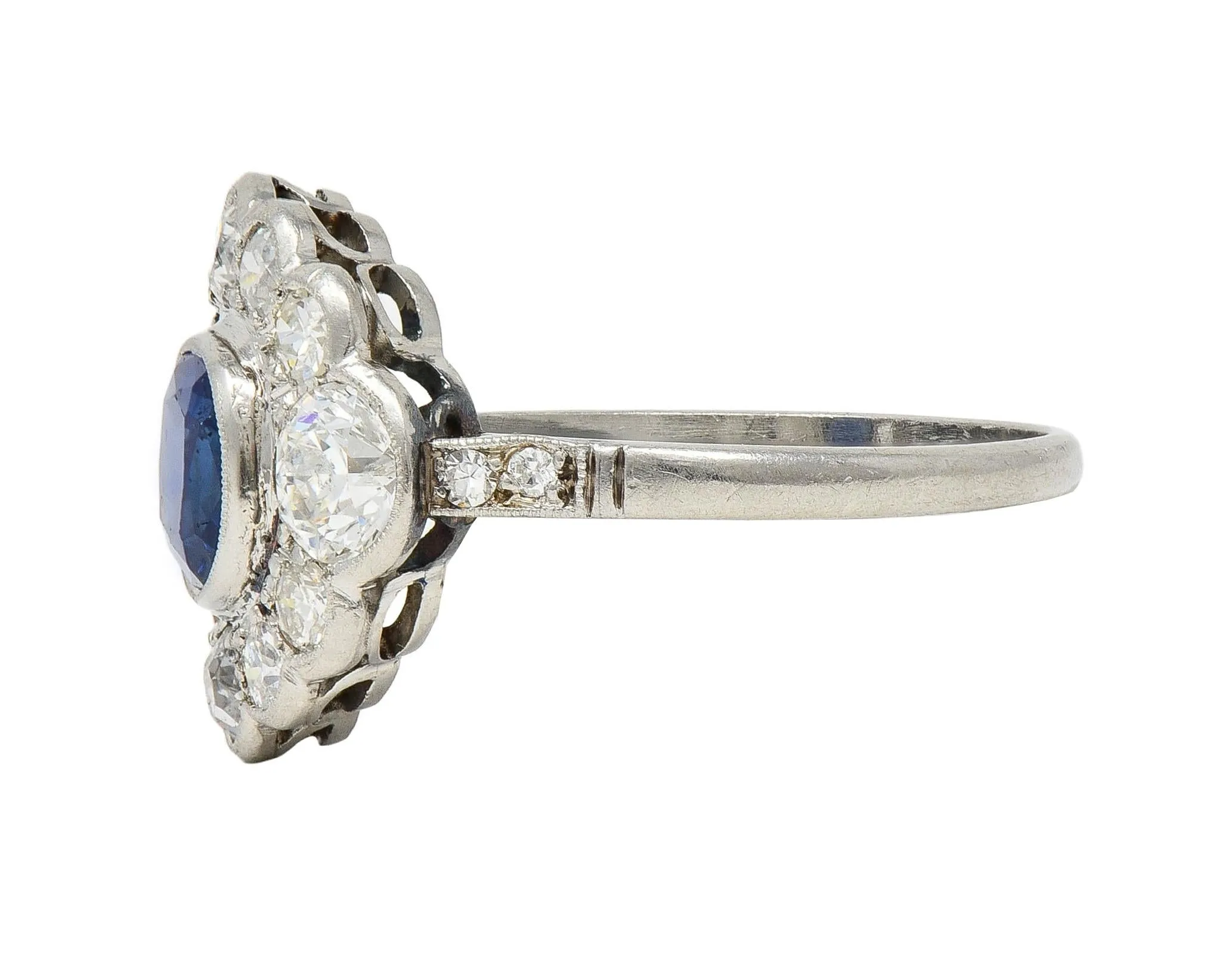 Art Deco 2.69 CTW No Heat Sapphire Diamond Platinum Vintage Halo Ring GIA
