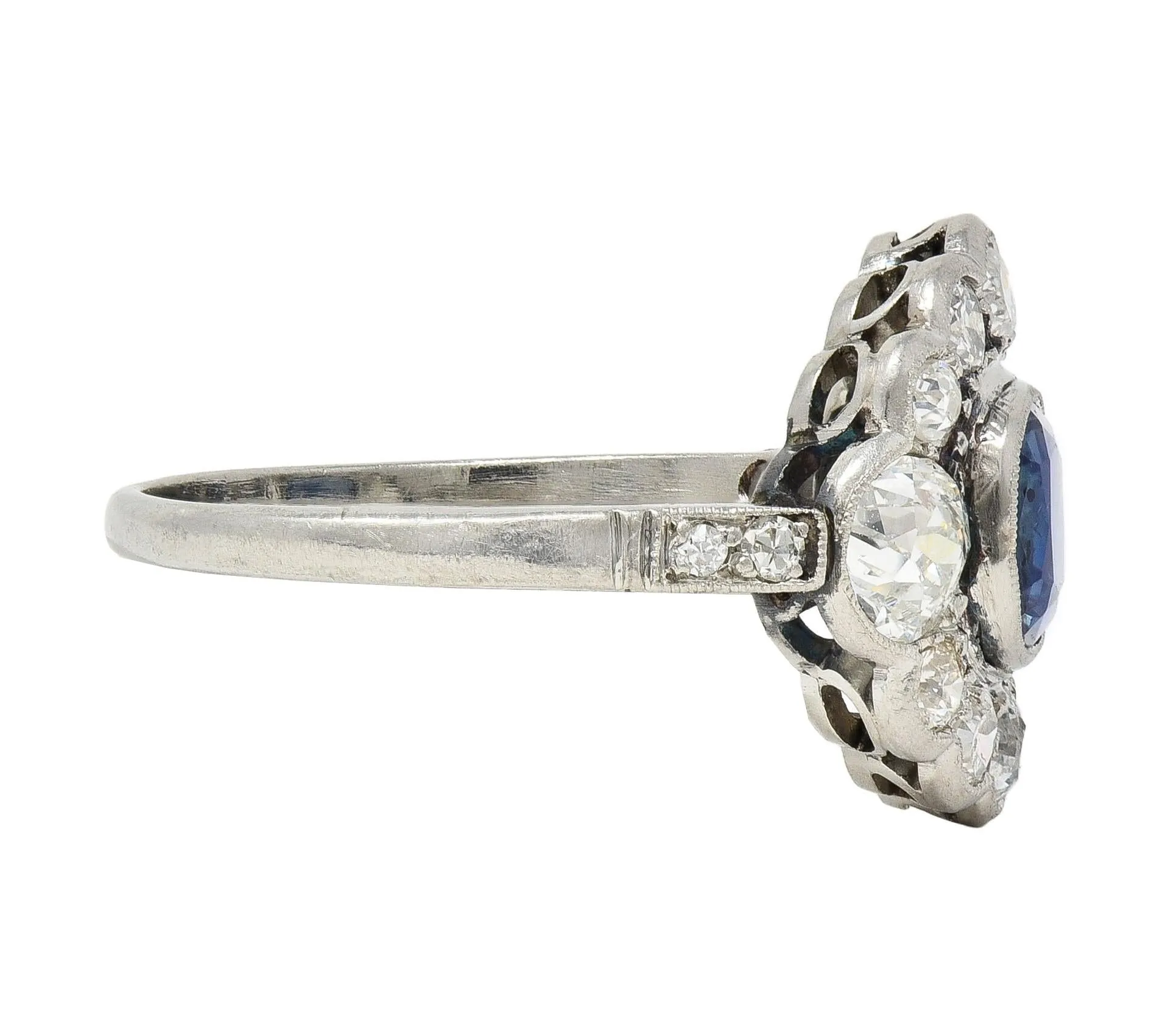 Art Deco 2.69 CTW No Heat Sapphire Diamond Platinum Vintage Halo Ring GIA