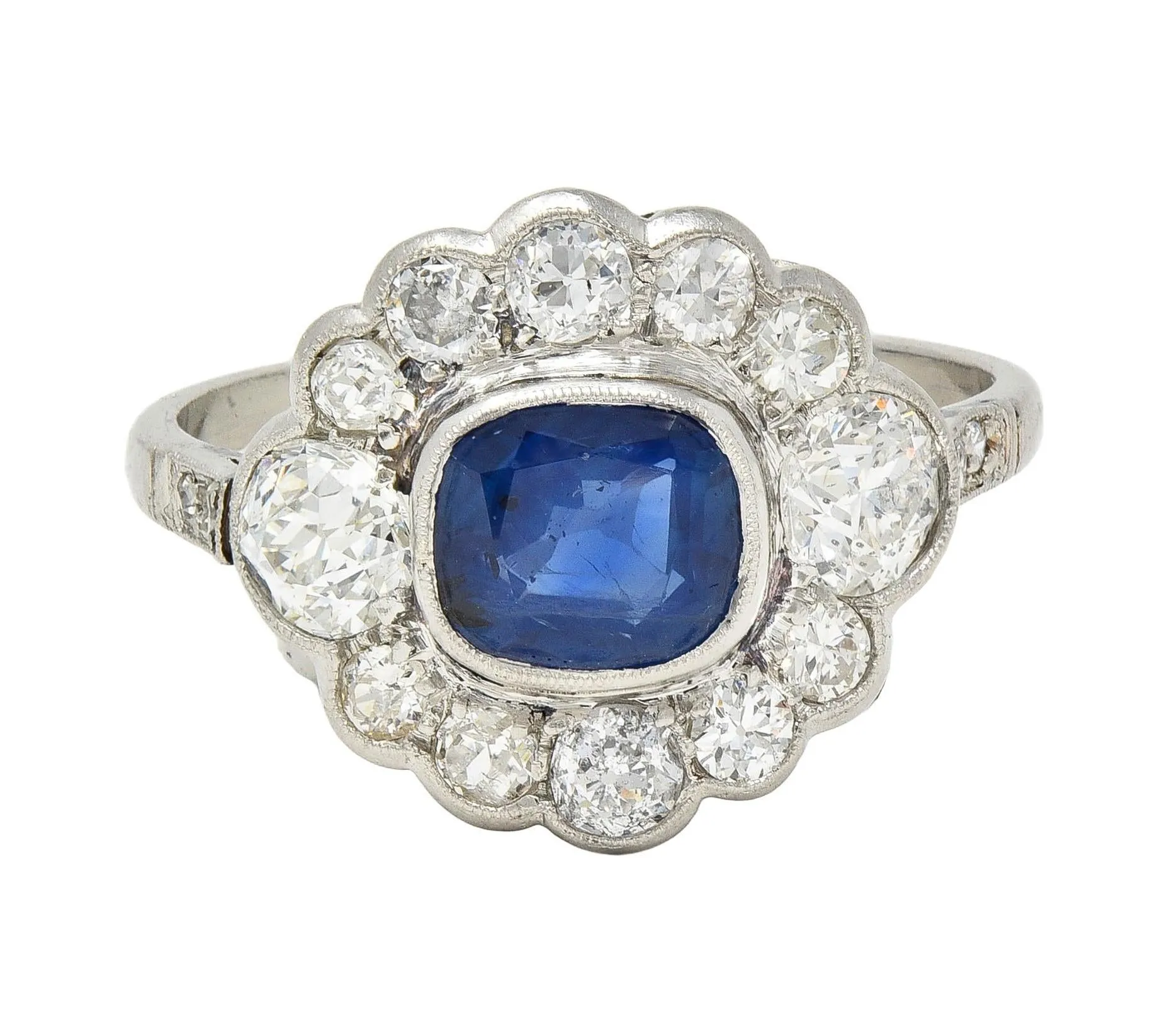 Art Deco 2.69 CTW No Heat Sapphire Diamond Platinum Vintage Halo Ring GIA