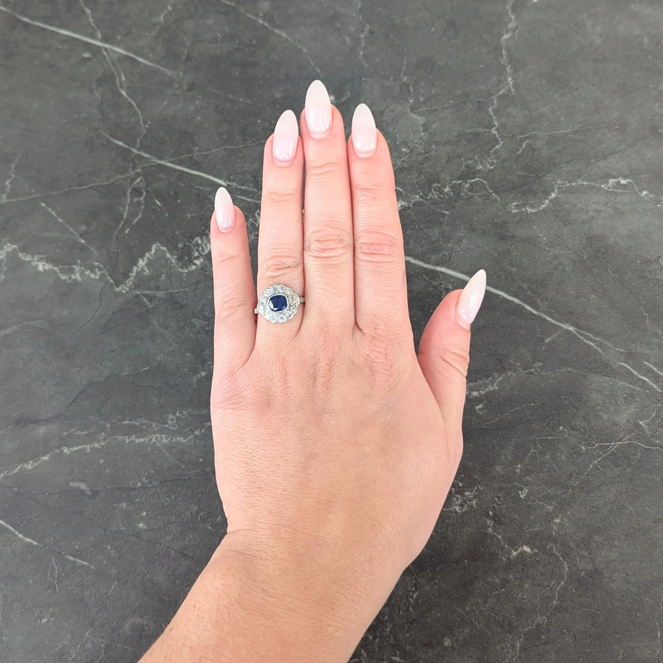 Art Deco 2.69 CTW No Heat Sapphire Diamond Platinum Vintage Halo Ring GIA
