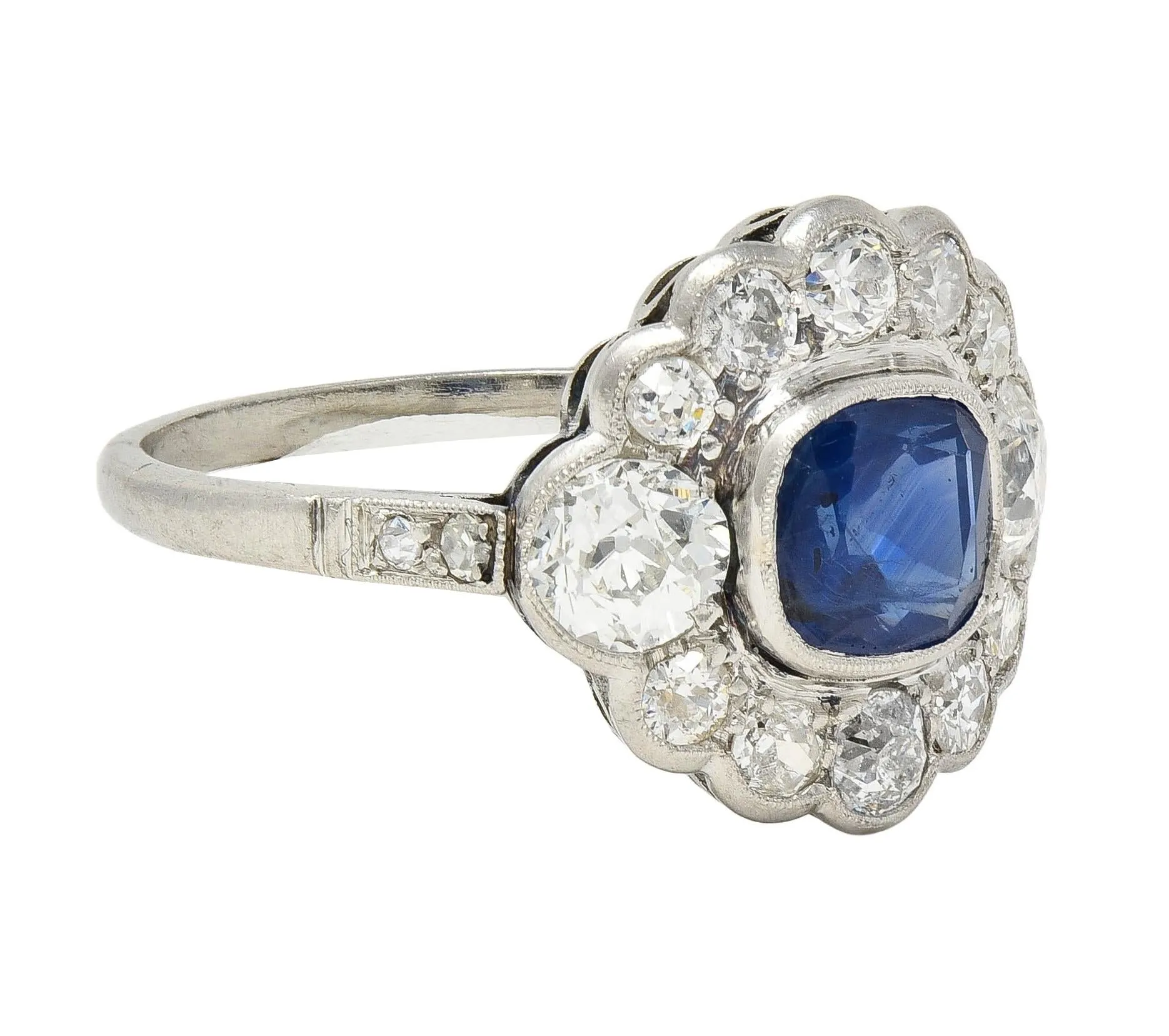 Art Deco 2.69 CTW No Heat Sapphire Diamond Platinum Vintage Halo Ring GIA