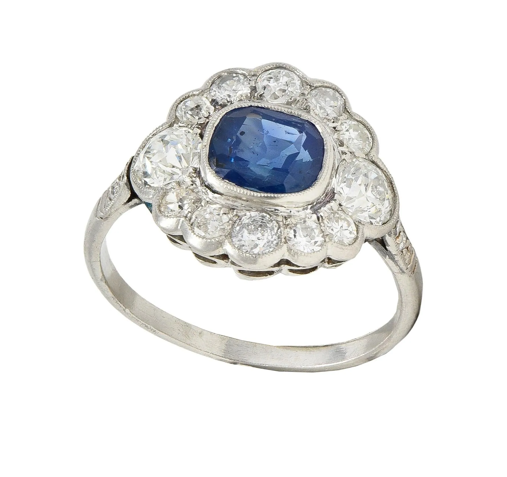 Art Deco 2.69 CTW No Heat Sapphire Diamond Platinum Vintage Halo Ring GIA