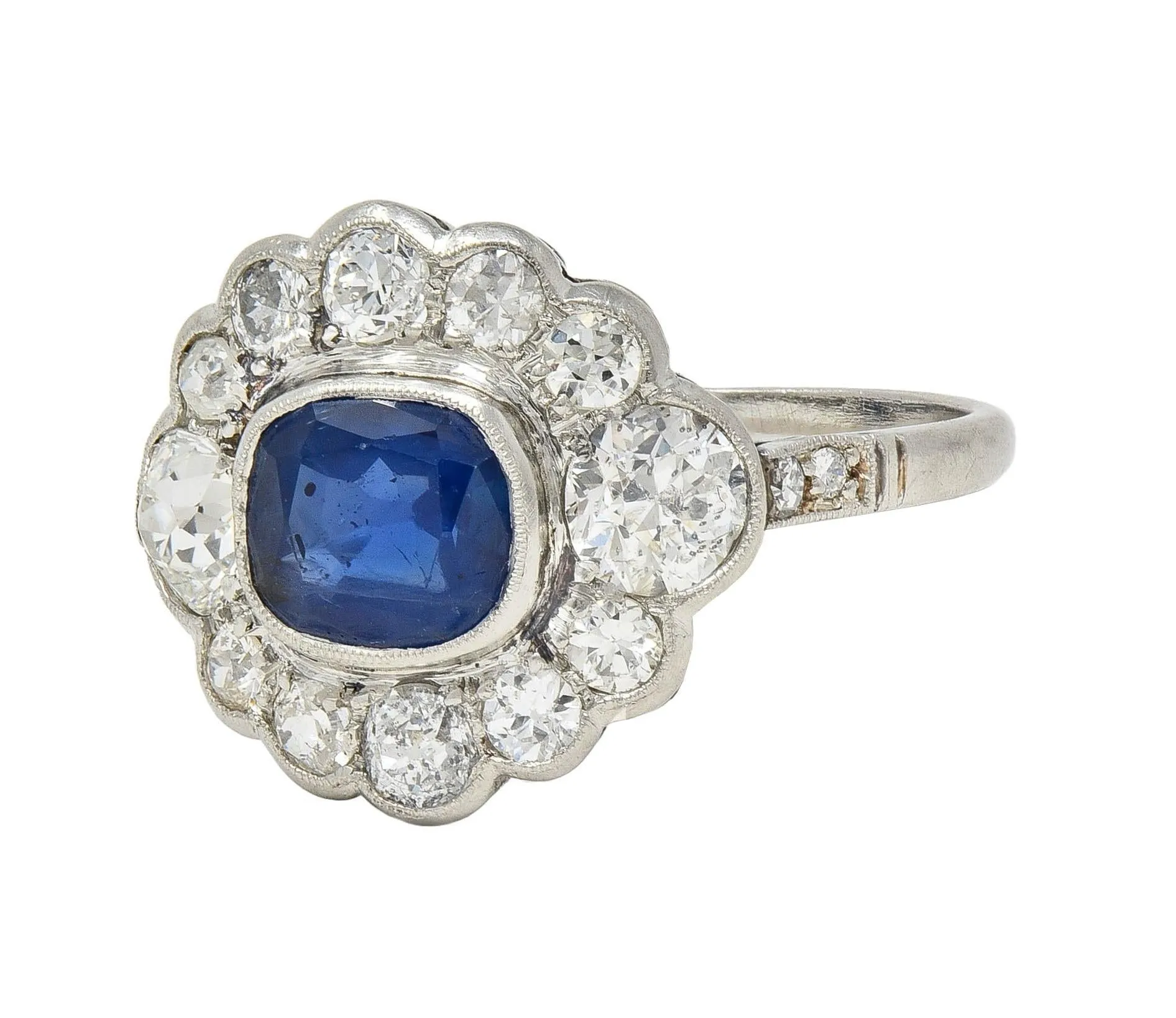 Art Deco 2.69 CTW No Heat Sapphire Diamond Platinum Vintage Halo Ring GIA
