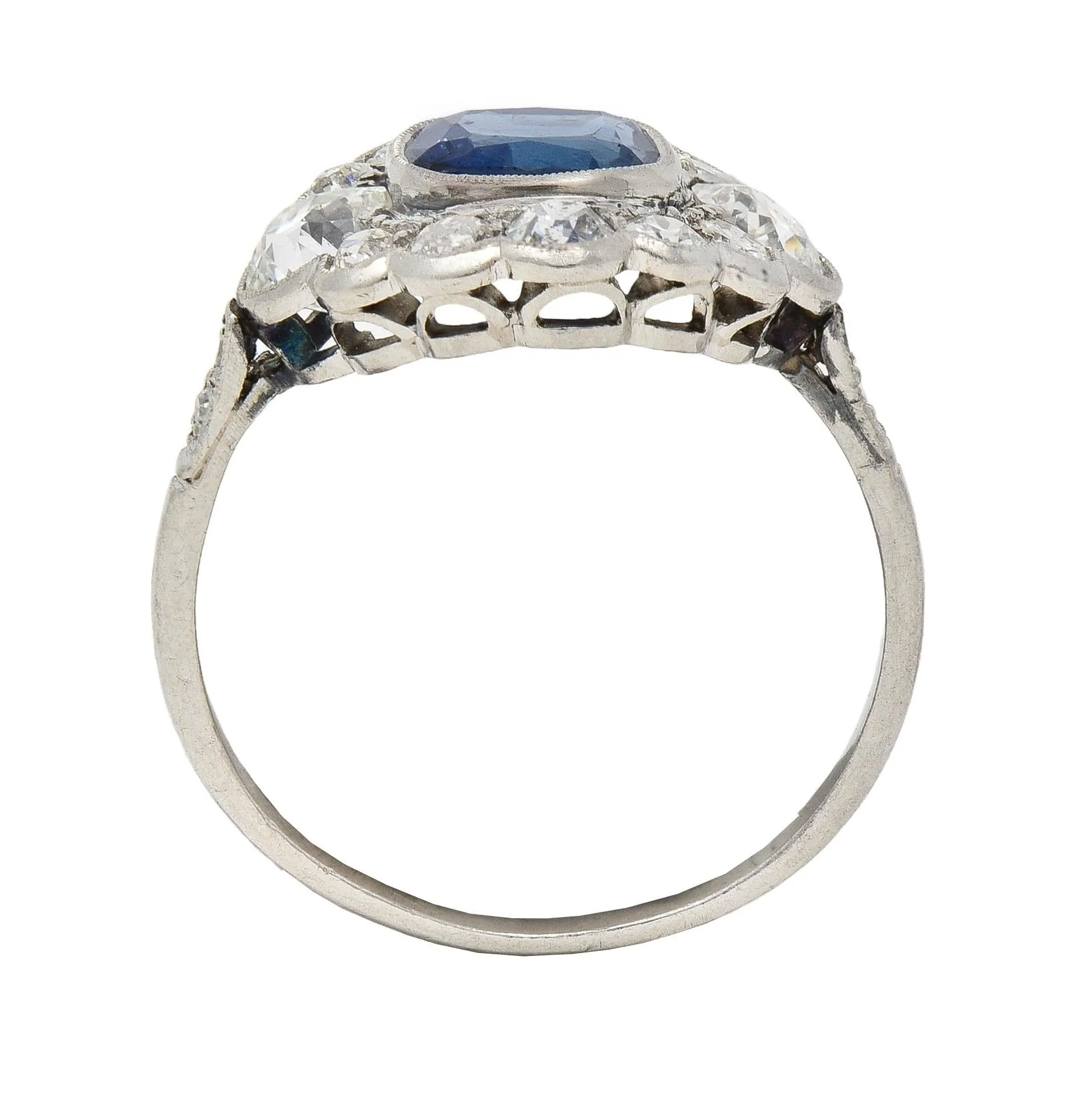 Art Deco 2.69 CTW No Heat Sapphire Diamond Platinum Vintage Halo Ring GIA