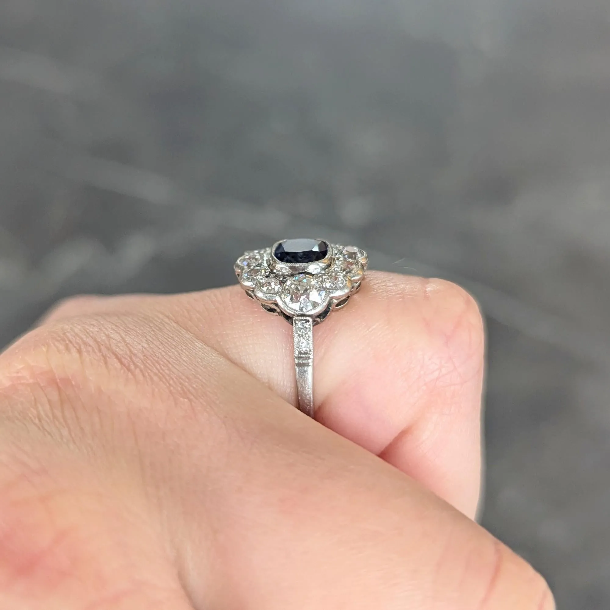 Art Deco 2.69 CTW No Heat Sapphire Diamond Platinum Vintage Halo Ring GIA