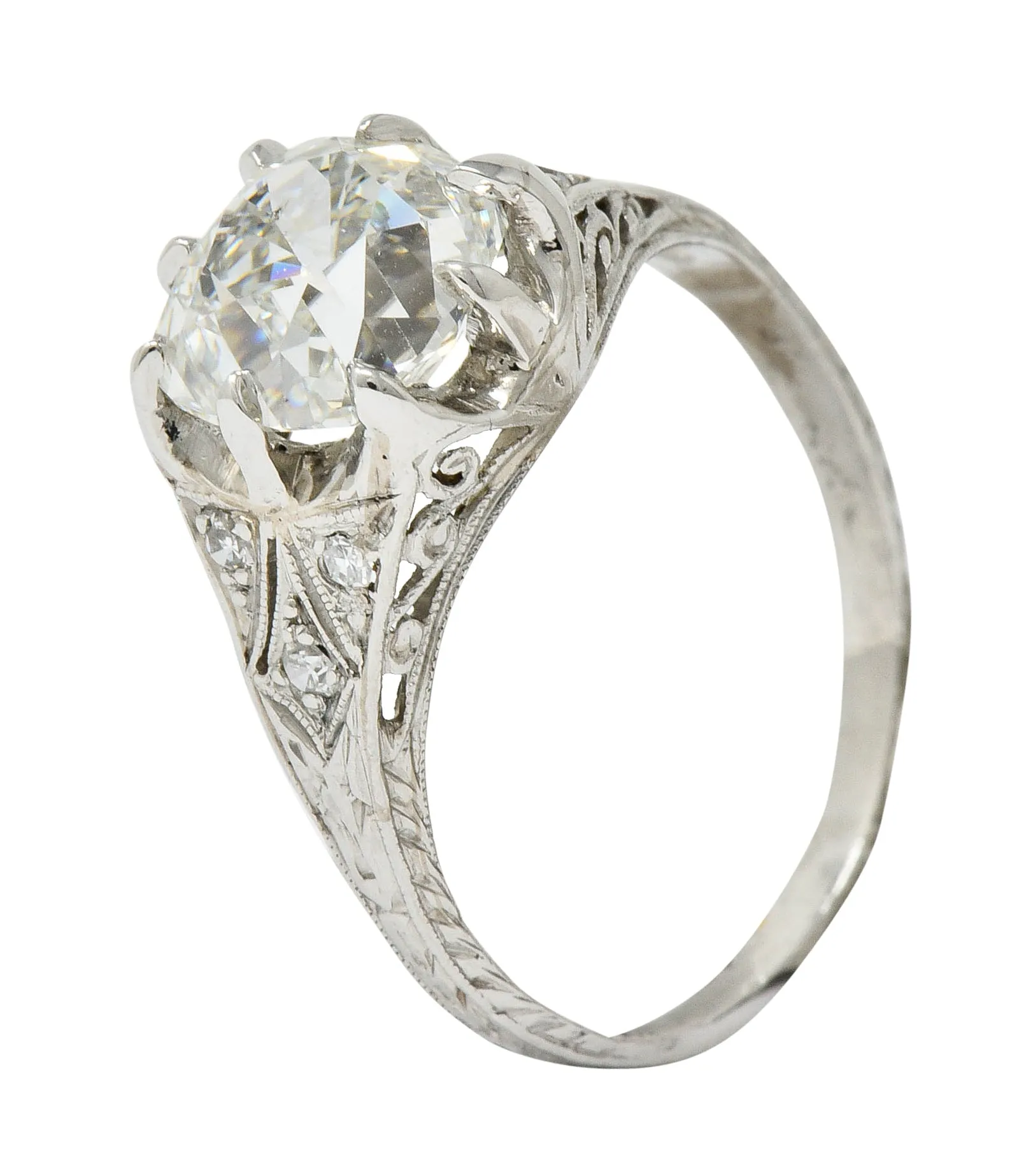 Art Deco 3.16 CTW Diamond Platinum Engagement Ring GIA