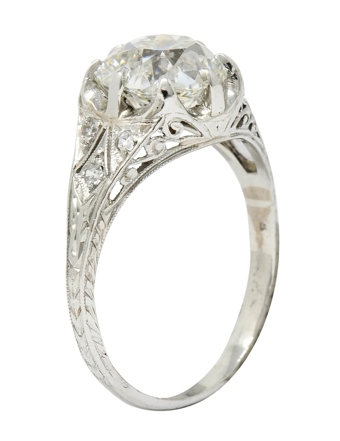 Art Deco 3.16 CTW Diamond Platinum Engagement Ring GIA