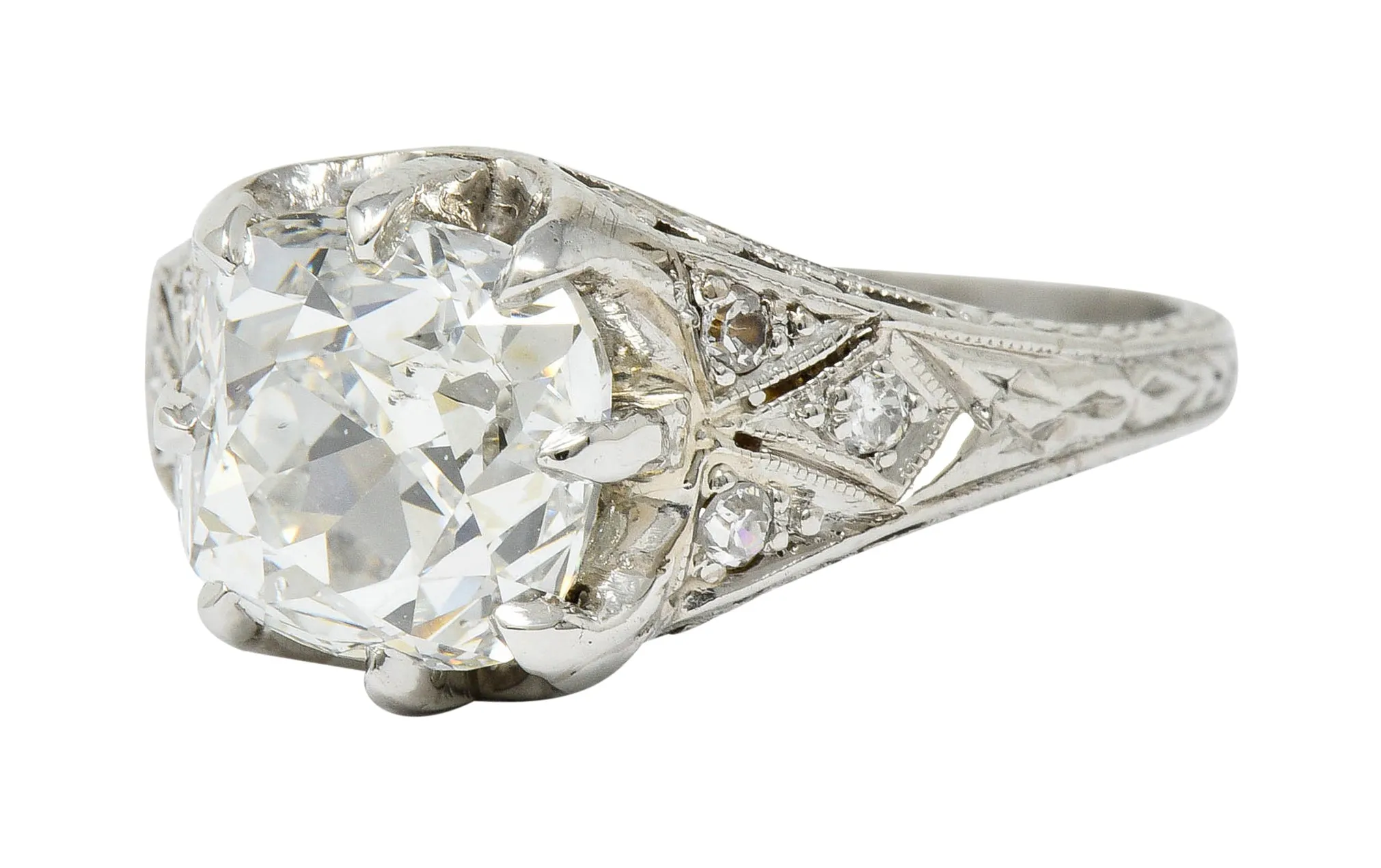 Art Deco 3.16 CTW Diamond Platinum Engagement Ring GIA