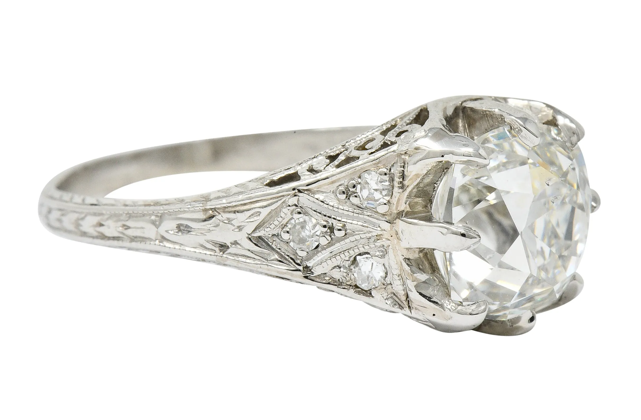 Art Deco 3.16 CTW Diamond Platinum Engagement Ring GIA