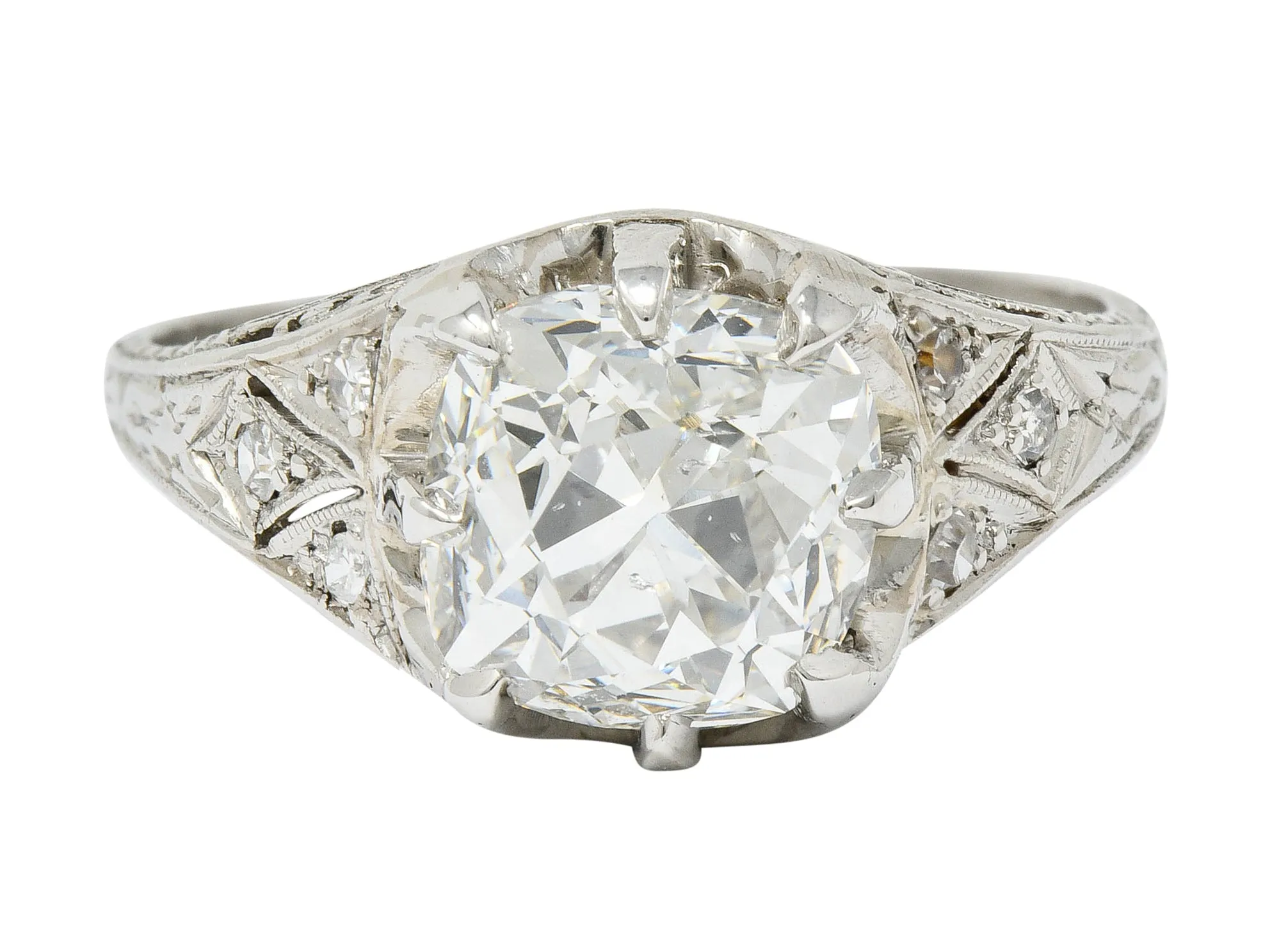 Art Deco 3.16 CTW Diamond Platinum Engagement Ring GIA