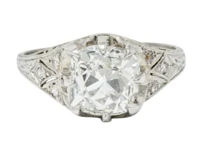 Art Deco 3.16 CTW Diamond Platinum Engagement Ring GIA