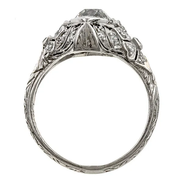 Art Deco Diamond Navette Ring, Cushion 1.32ct