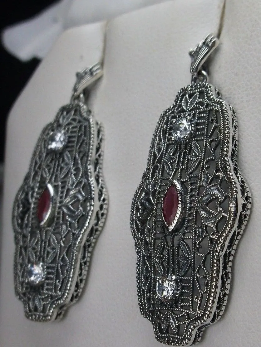 Art Deco Earrings, Ruby & White Cubic Zirconia Vintage Reproduction Jewelry #E61