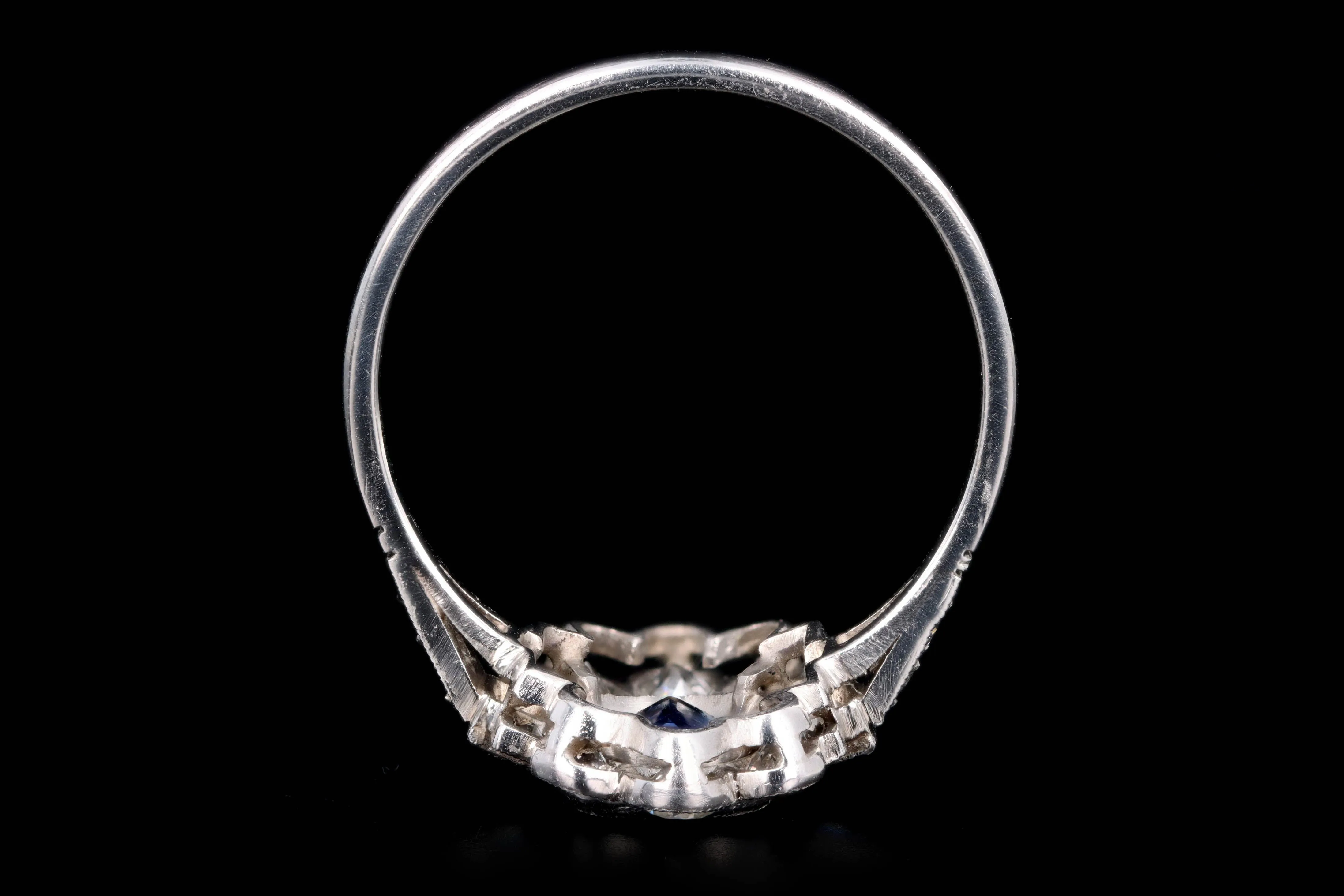 Art Deco Inspired Platinum 1.16 Carat Cushion Cut Natural Sapphire & Diamond Graduated Halo Ring