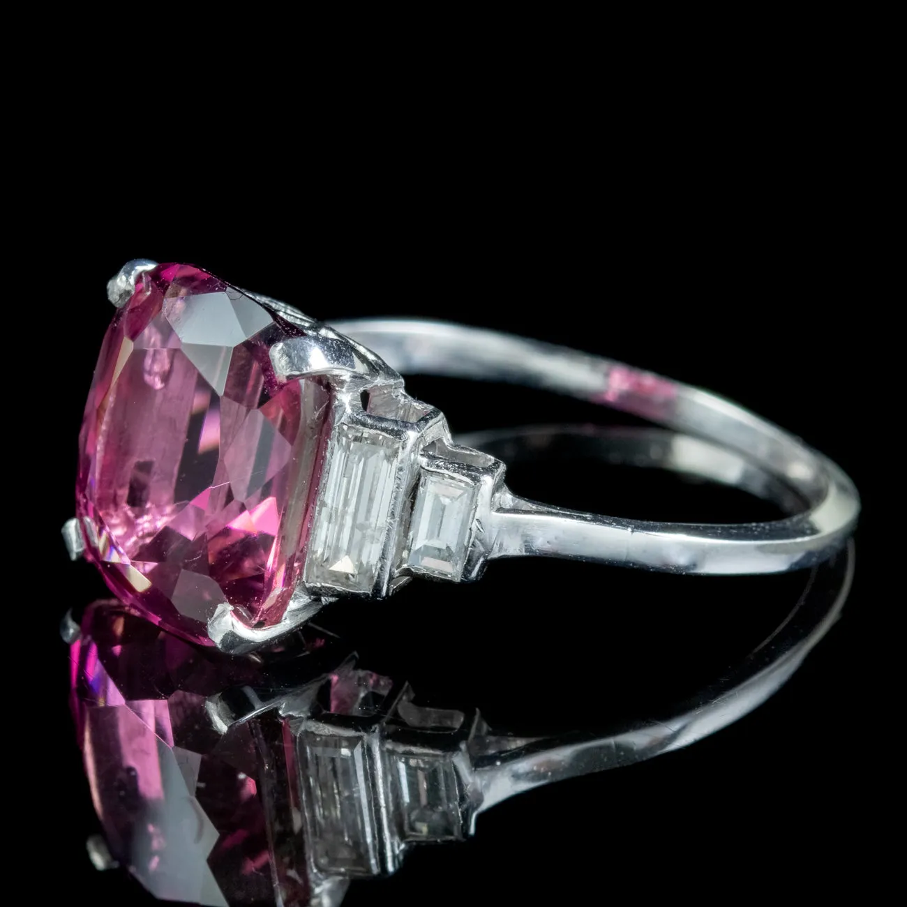 Art Deco Style Pink Tourmaline Diamond Ring 5.19ct Tourmaline With Cert