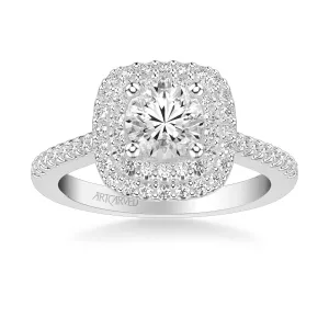 Artcarved "Avril" Two Tone White And Rose Double Cushion Halo Diamond Engagement Ring
