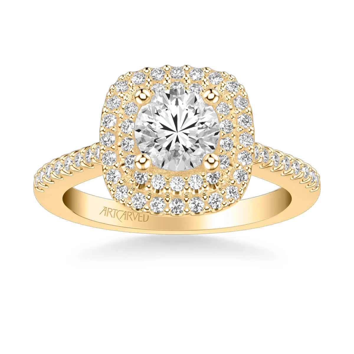 Artcarved "Avril" Two Tone White And Rose Double Cushion Halo Diamond Engagement Ring