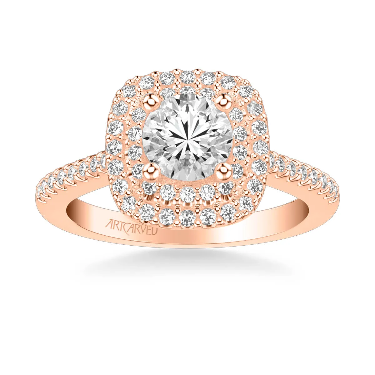 Artcarved "Avril" Two Tone White And Rose Double Cushion Halo Diamond Engagement Ring