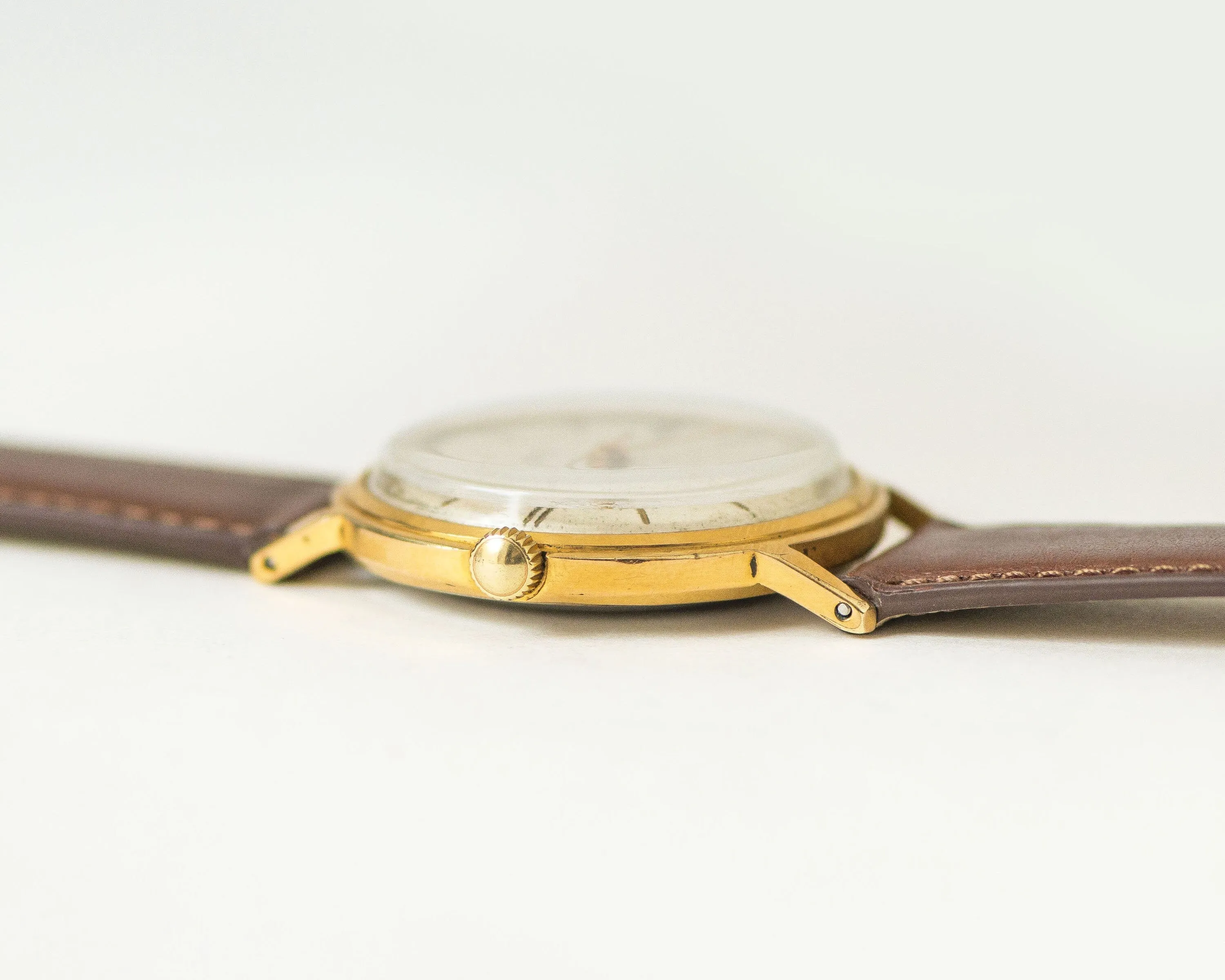 Automatic wristwatch Poljot de Luxe gold plated vintage, unisex self winding watch, shockproof watch water protected luxury leather band new