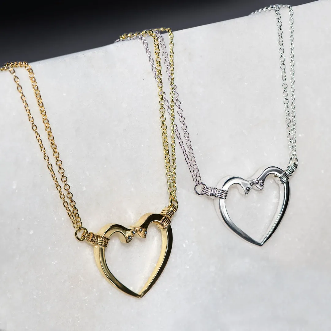 Ava - Horseshoe Nail Heart Pendant and Double Chain Sterling Silver Necklace