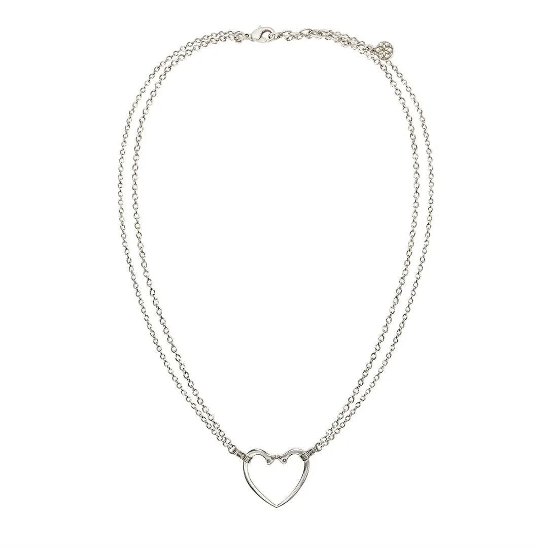 Ava - Horseshoe Nail Heart Pendant and Double Chain Sterling Silver Necklace