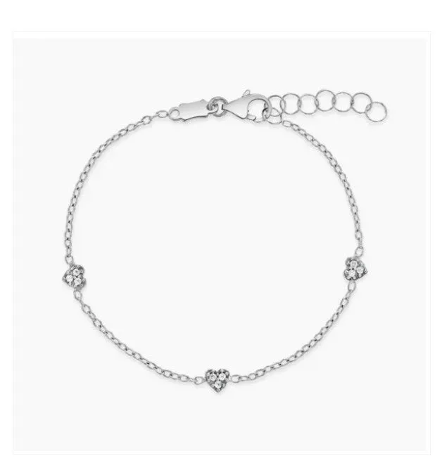 Baby and Children's Bracelets:  14k White Gold Bracelet with Clear CZ Hearts and Gift Box
