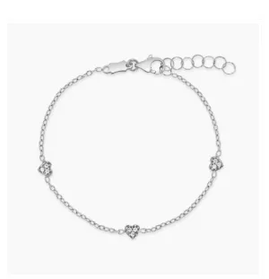 Baby and Children's Bracelets:  14k White Gold Bracelet with Clear CZ Hearts and Gift Box