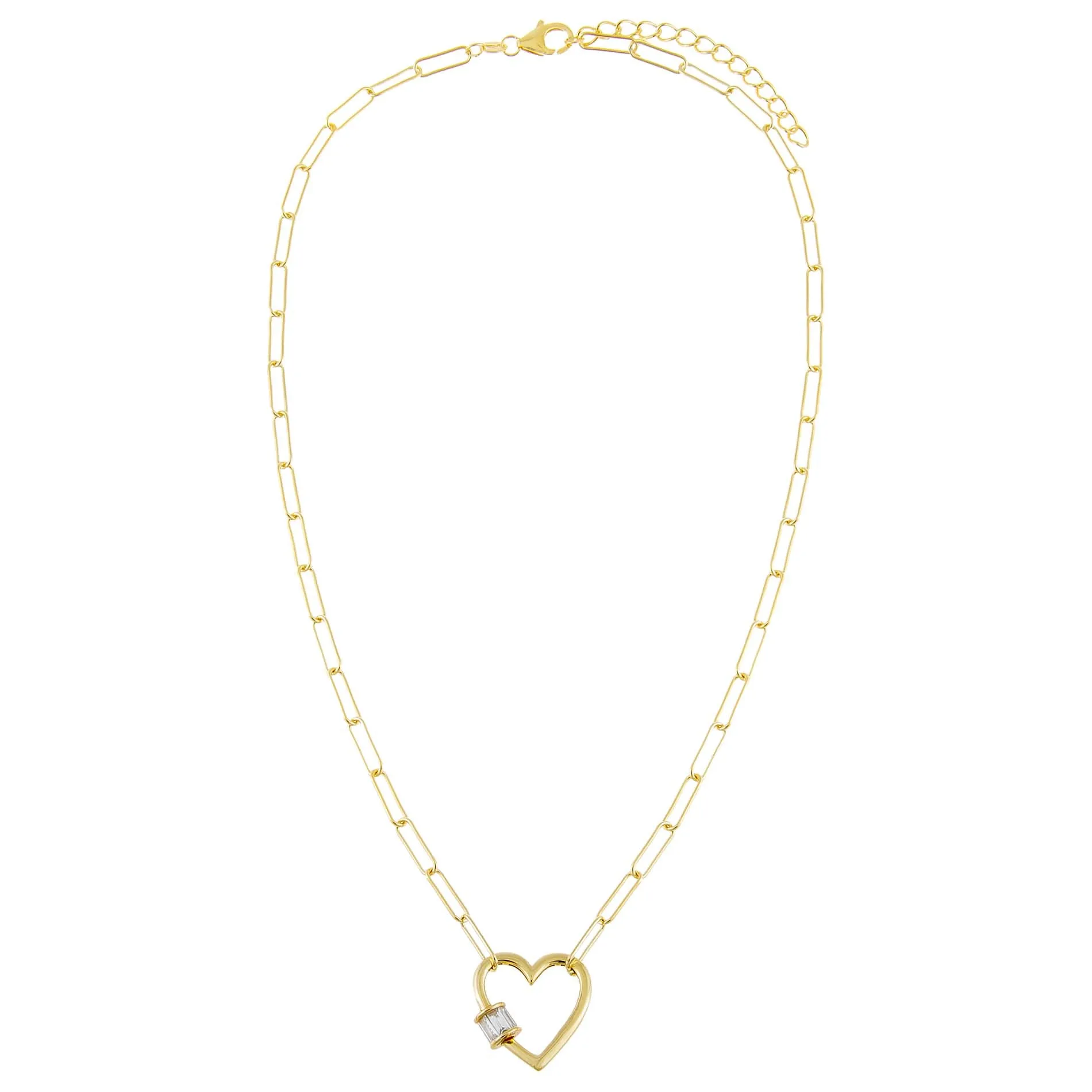 Baguette Heart Toggle Oval Link Necklace