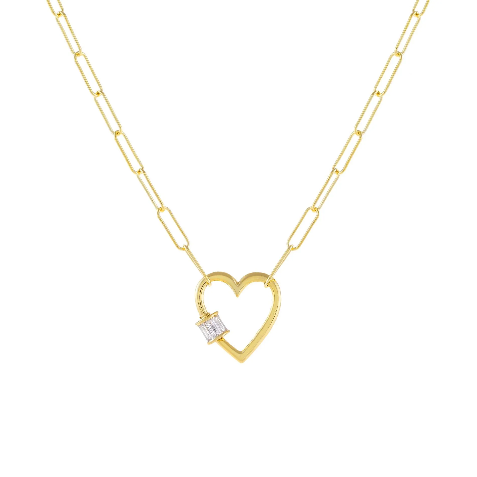 Baguette Heart Toggle Oval Link Necklace
