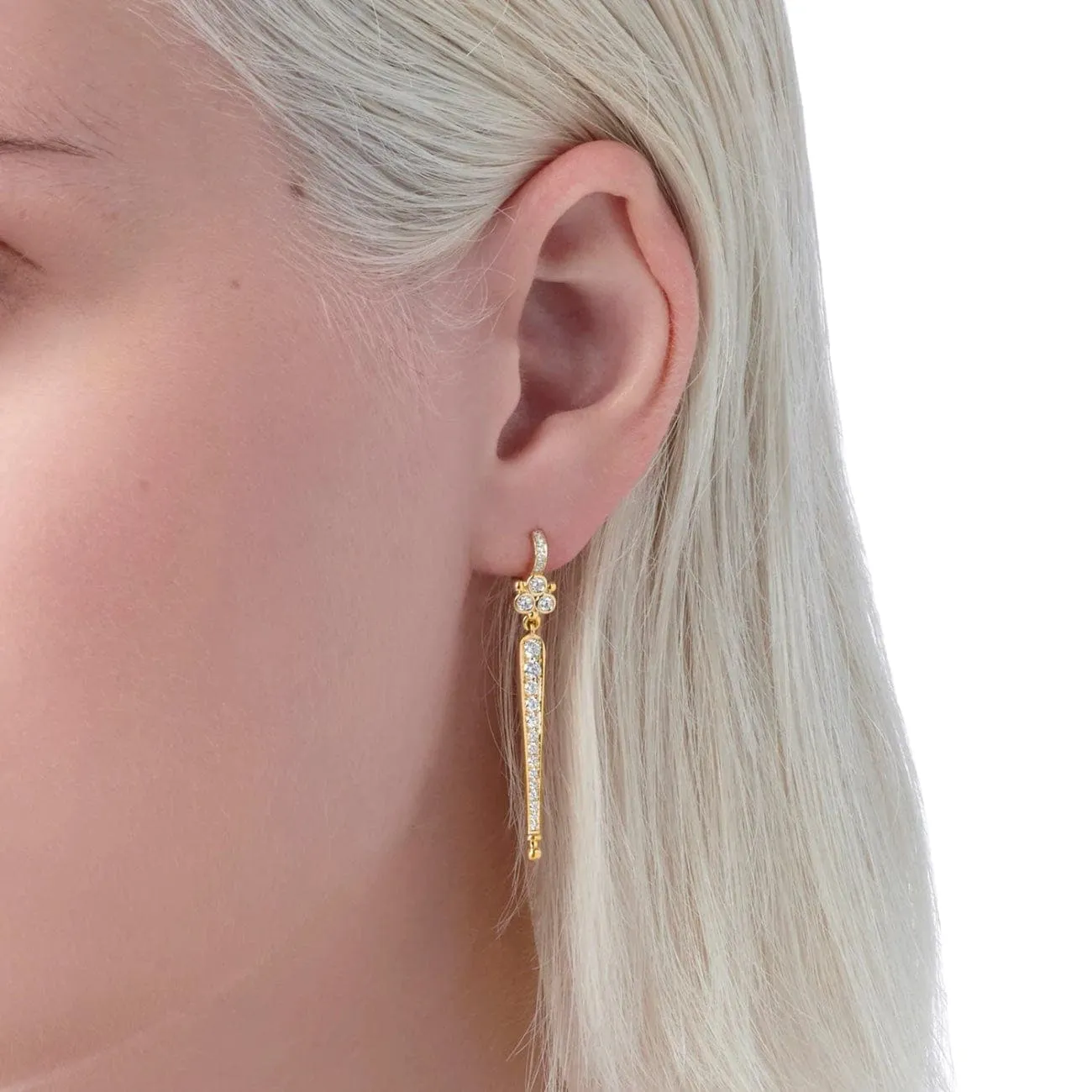 Baton 18K Yellow Gold Diamond Earrings