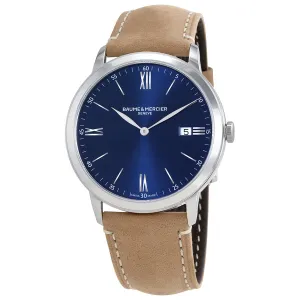 Baume et Mercier Classima Blue Dial Brown Leather 40mm Men's Watch 10385