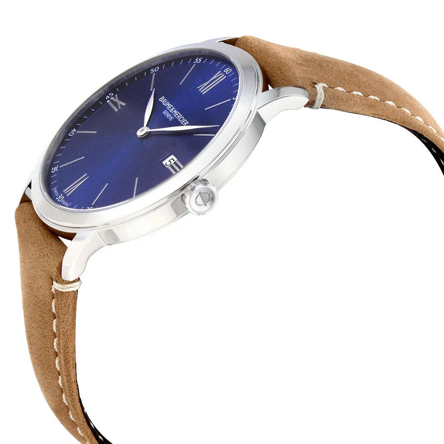 Baume et Mercier Classima Blue Dial Brown Leather 40mm Men's Watch 10385