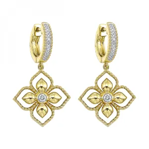 Beaded 14K Yellow Gold Diamond Drop Hoop Earrings