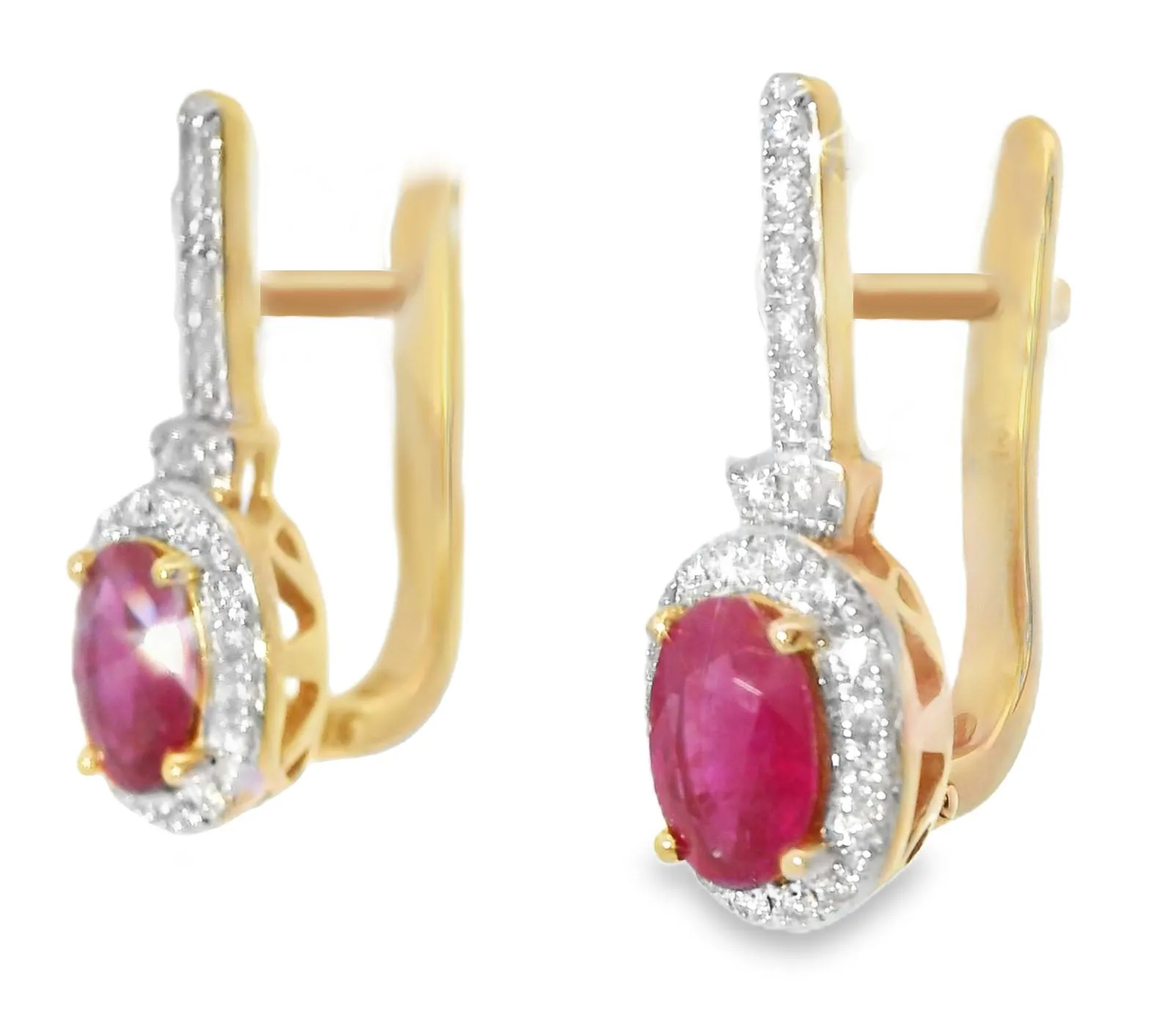 Beautiful 14K Pink Rose Gold Diamond Ruby Huggie Earrings
