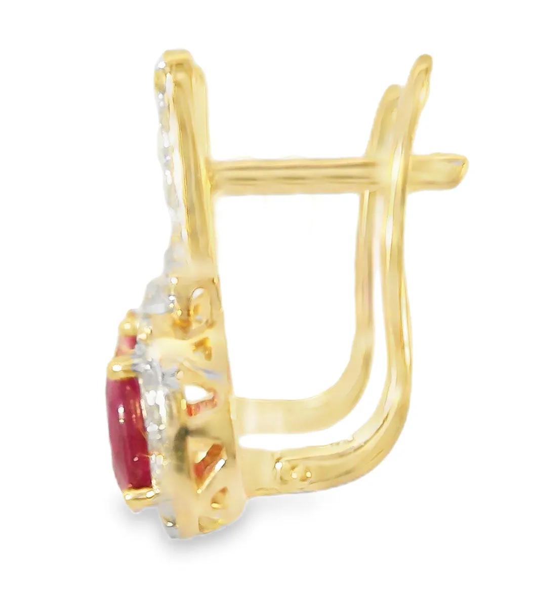 Beautiful 14K Pink Rose Gold Diamond Ruby Huggie Earrings