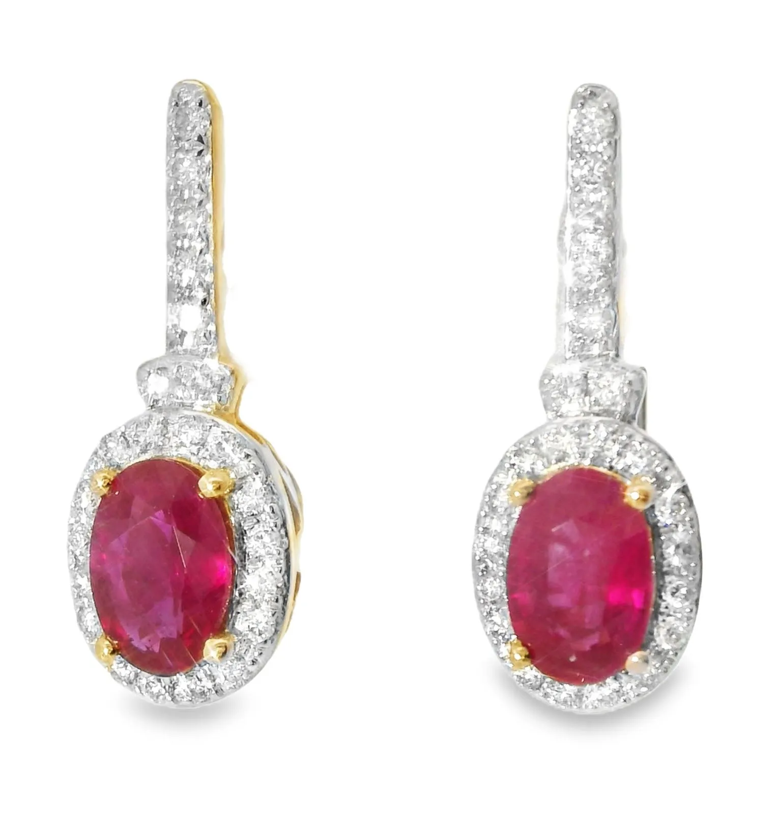 Beautiful 14K Pink Rose Gold Diamond Ruby Huggie Earrings