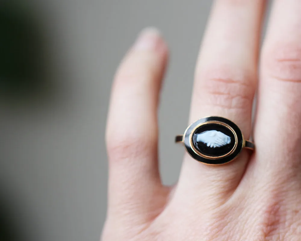 Bell & Bird Black Enamel Fede Cameo Ring