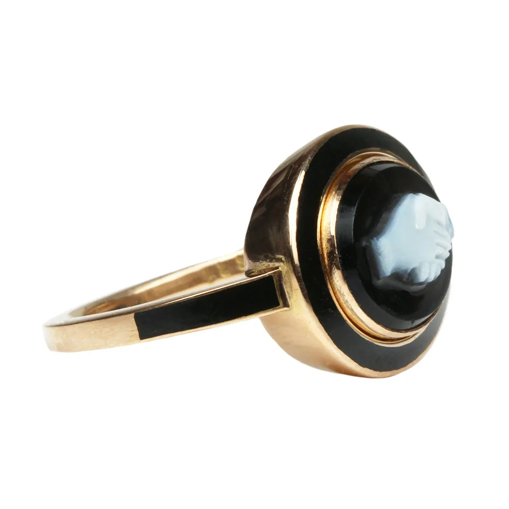 Bell & Bird Black Enamel Fede Cameo Ring