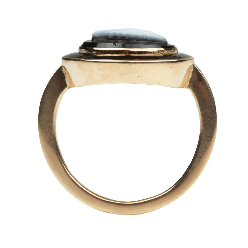 Bell & Bird Black Enamel Fede Cameo Ring
