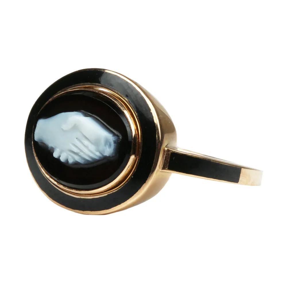 Bell & Bird Black Enamel Fede Cameo Ring