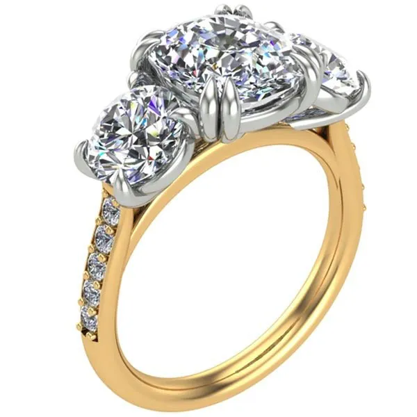 Ben Garelick "The Meghan" Three Stone Cushion & Round Cut Engagement Ring