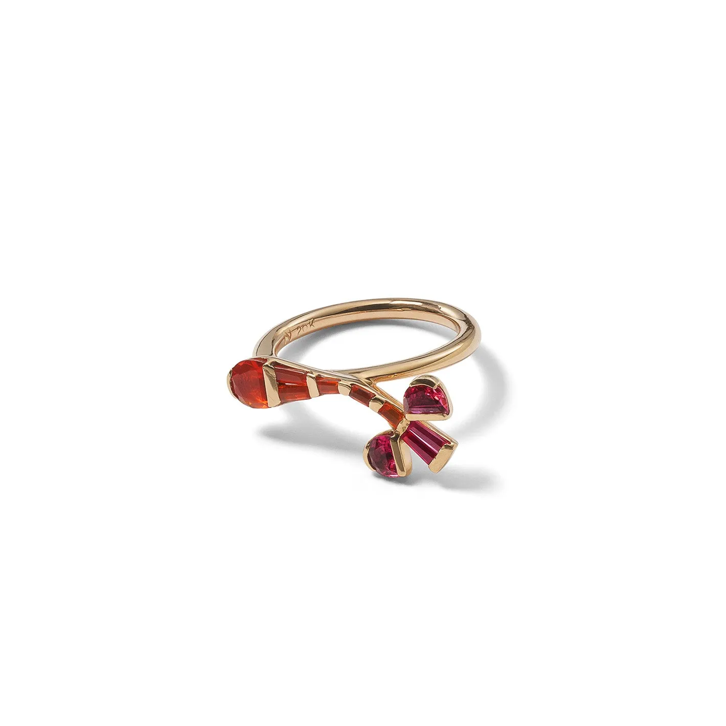 Bent Crocus Ring - Fire Opal & Rubellite