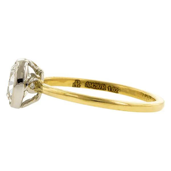 Bezel Set Solitaire Engagement Ring, Cushion 1.02ct