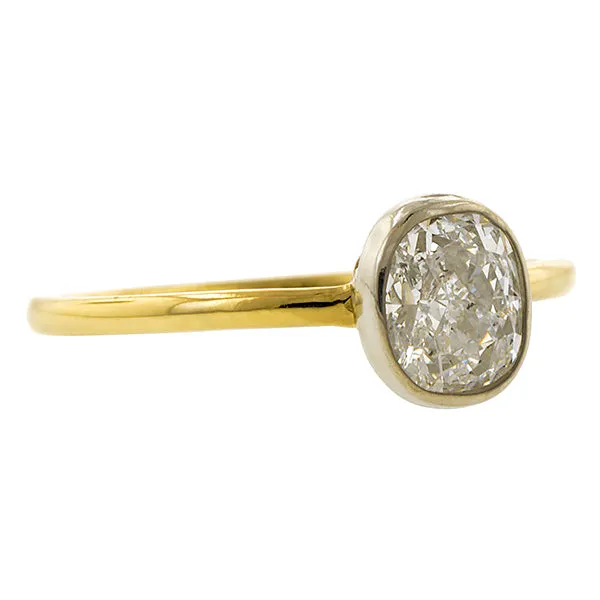 Bezel Set Solitaire Engagement Ring, Cushion 1.02ct